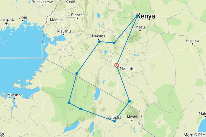 Map of 15-Days Kenya & Tanzania Safari-East Africa