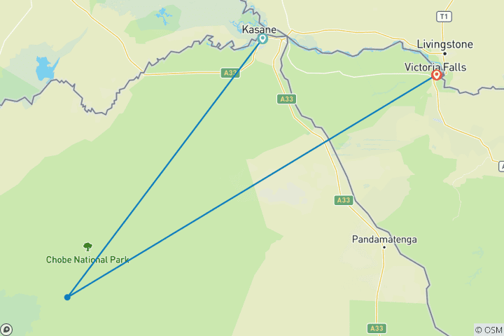 Map of 5 Days Chobe & Victoria Falls Experience** Sustainable Approach to Travel**