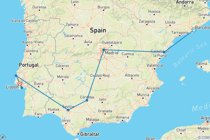 Carte du circuit Points forts de l'Espagne et du Portugal avec les Açores