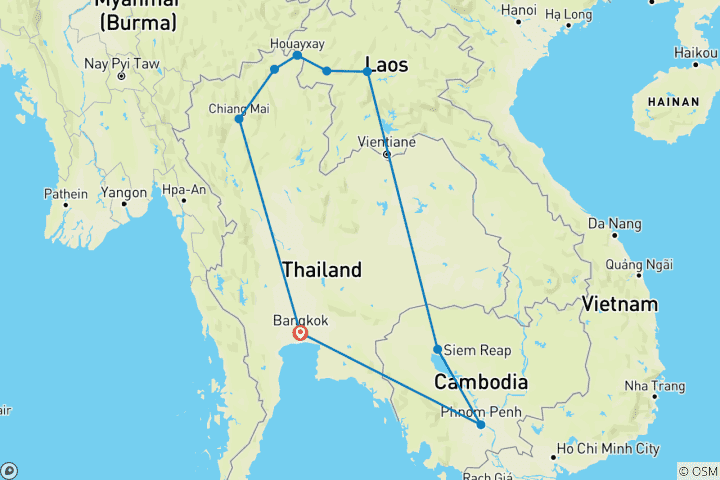 Map of 18-Day Heritage of Thailand, Laos & Cambodia (Private Customize)
