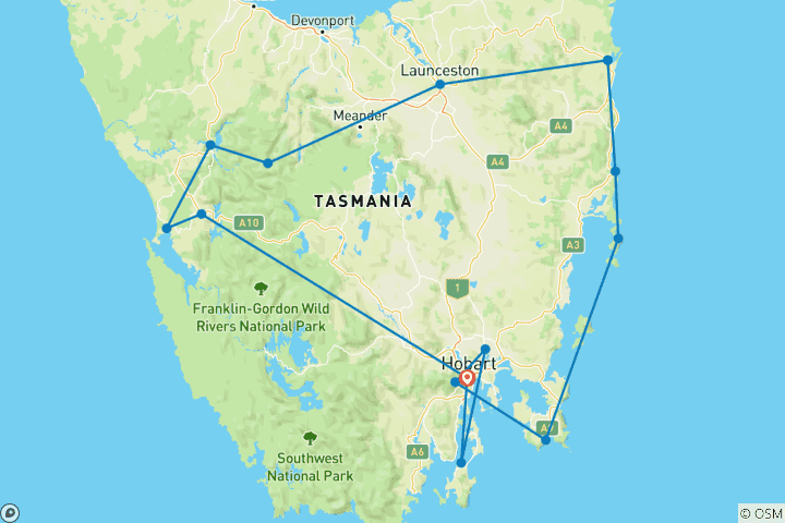 Map of Tasmania’s Most Iconic  in 11 Days