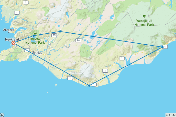 Map of Six Days in Iceland