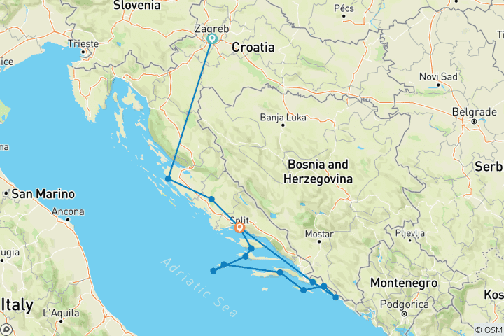 Map of A Taste of Croatia with Coastal Cruise