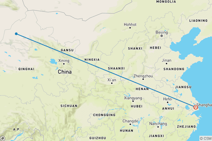 Kaart van Privé-rondreis naar de Mogao-grotten in Dunhuang – per vliegtuig vanuit Shanghai – 3 dagen