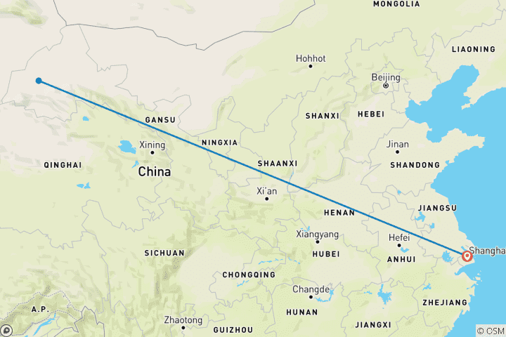 Map of Private 3-Day Tour to Mogao Caves in Dunhuang from Shanghai by air