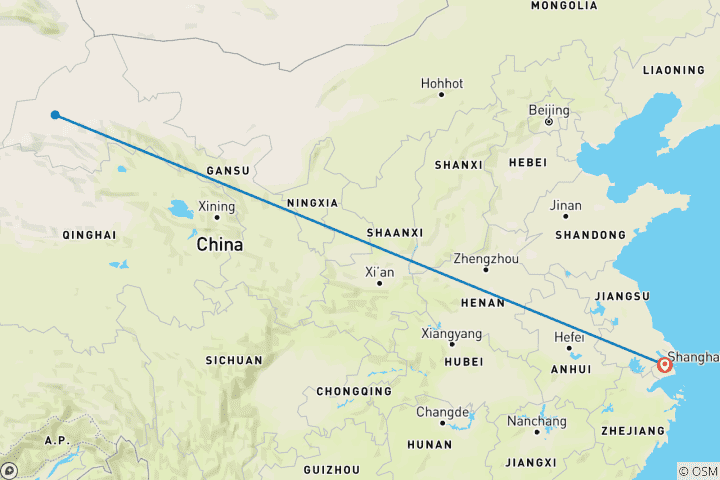 Mapa de Circuito privado de 3 días a las cuevas de Mogao en Dunhuang desde Shanghai en avión