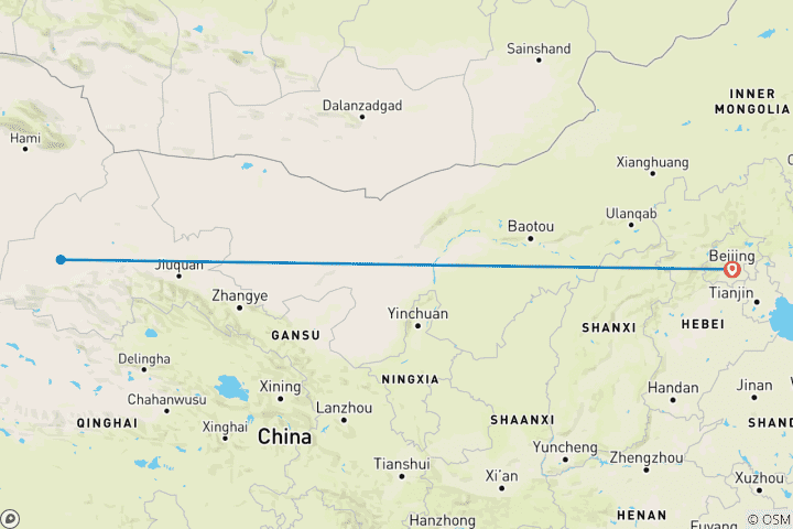 Map of Private 3-Day Tour to Mogao Caves in Dunhuang from Beijing by Air