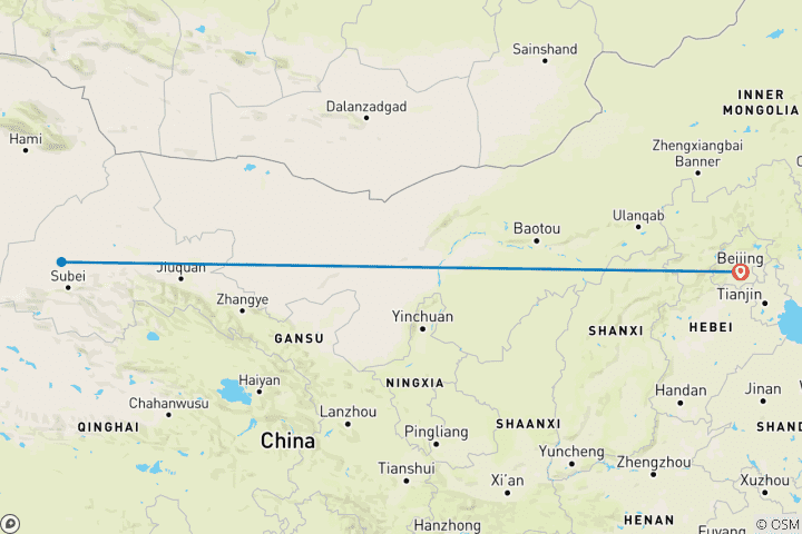 Mapa de Circuito privado de 3 días a las cuevas de Mogao en Dunhuang desde Pekín en avión