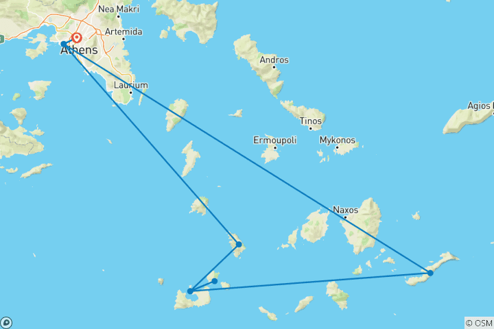 Carte du circuit Trek dans les îles grecques