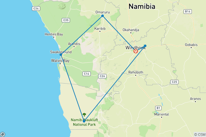 Carte du circuit 8 nuits de luxe en Namibie