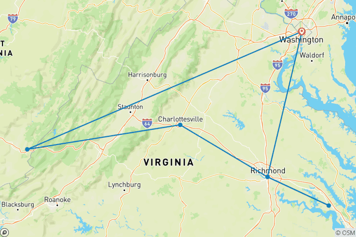 Map of Historical Greenbrier featuring Washington D.C. & Williamsburg (2024)