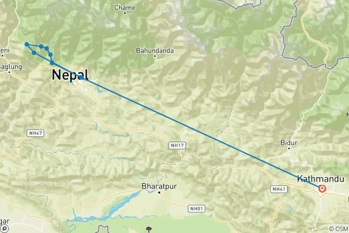 Map of Enchanting Nepal and Thrilling Ghorepani Poon Hill Trek