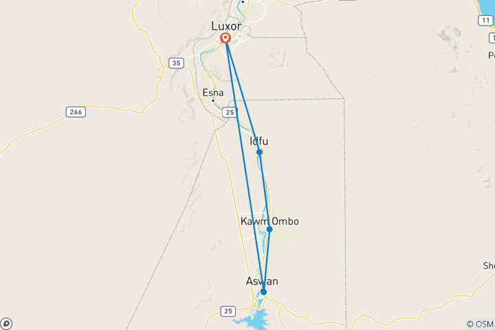 Carte du circuit Luxueux voyage de 8 jours à Dahabiya, de Louxor à Assouan