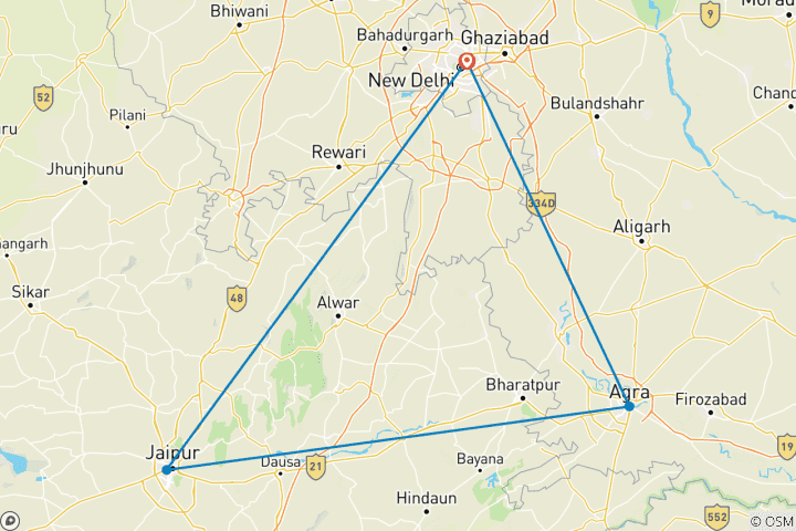 Carte du circuit Depuis Delhi : voyage privé de 3 jours dans le Triangle d'Or avec des hôtels 5 étoiles