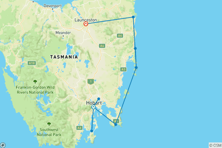 Karte von Tasmanien Rundreise - 8 Tage