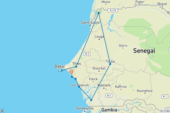 Map of Senegal, Enter Africa 8 days - 7 nights