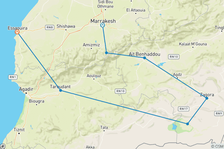 Carte du circuit Découverte du sud du Maroc en 10 jours