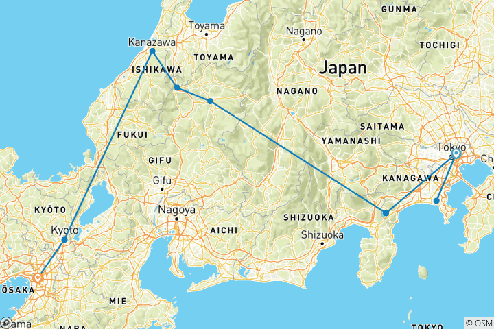 Mapa de Circuito de los cerezos en flor de Japón (privado a medida)