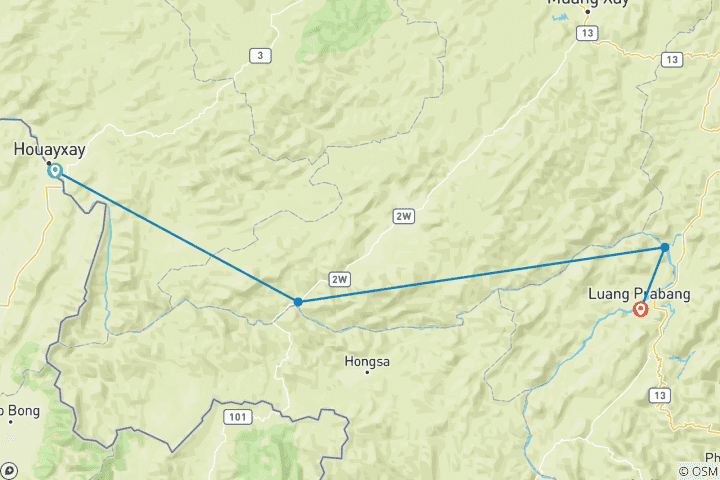 Carte du circuit Découvrez les charmes cachés du Laos : Aventure de 6 jours de Houay Xai - Luang Prabang