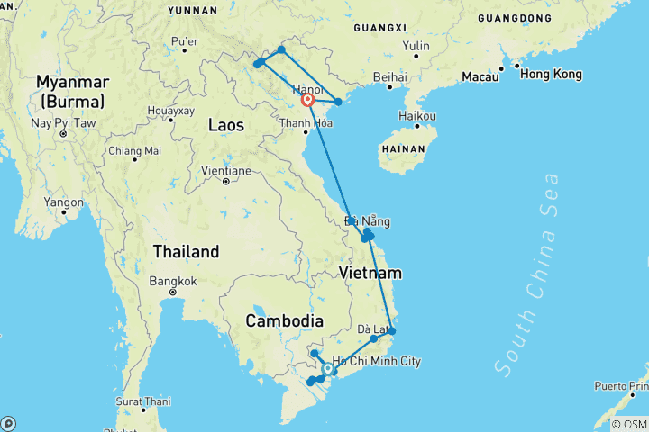 Map of 18 Days Vietnam - Land of Magnificent Cultural Heritage