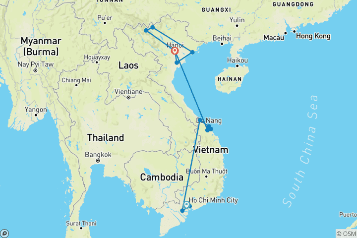 Map of 15 Days Vietnam Best Highlights