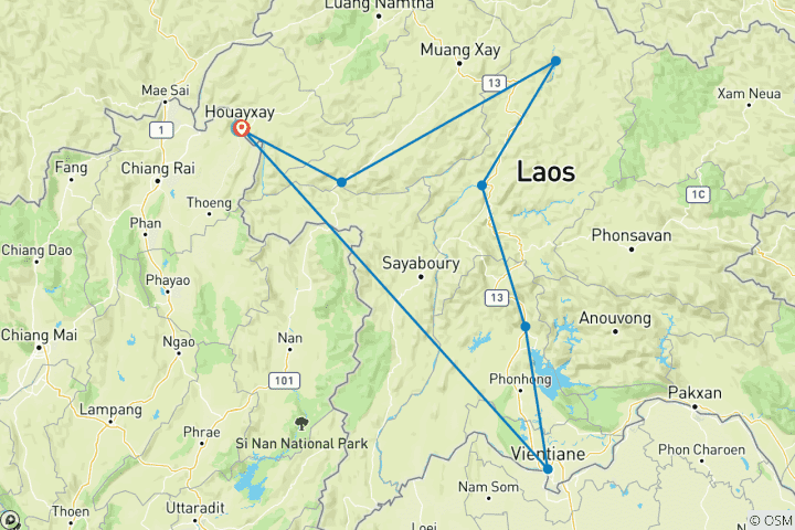 Kaart van Het beste van Laos – een avontuurlijke rondreis – 11 dagen