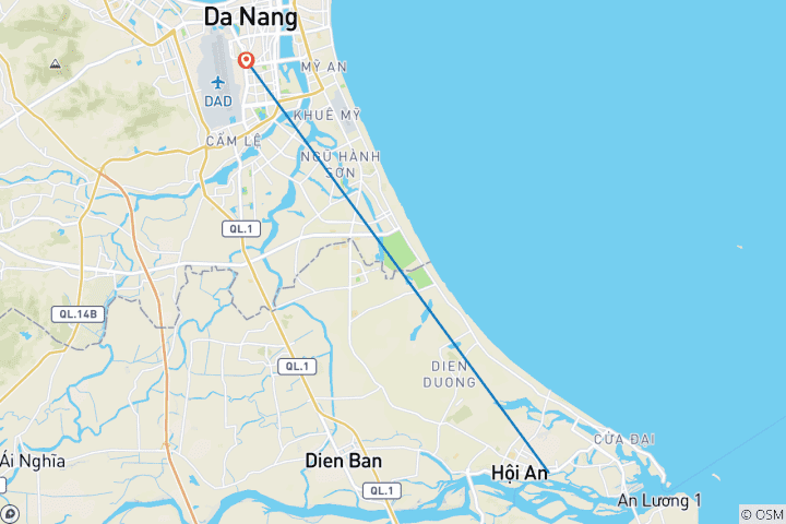 Map of 1 DAY Five Marble Mountain + Hoian Ancient Town & Dinner