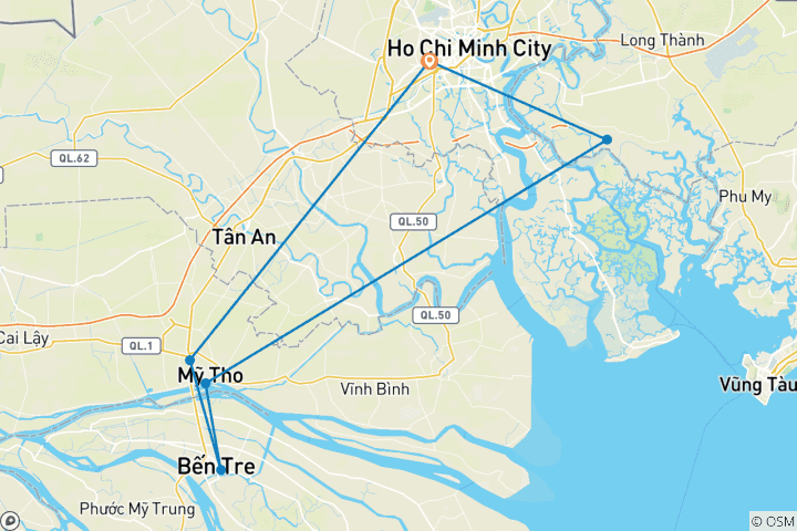 Map of HOT DEAL: 3 Days Ho Chi Minh - Cu Chi Tunnel - Mekong Delta (Southern Vietnam)