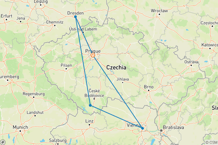 Map of Czechia Christmas Tour with Dresden & Vienna – 7 Days