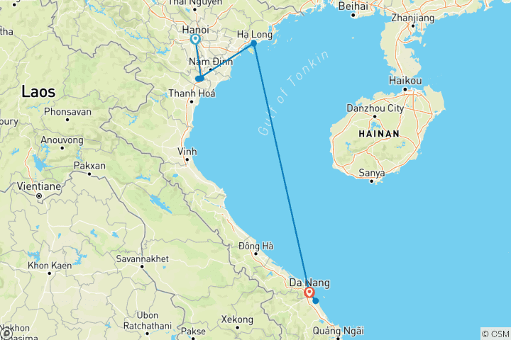 Carte du circuit TOP 1 : 8 jours pour découvrir le meilleur du nord et du centre du Vietnam - Sites phares et activités COMPLETES