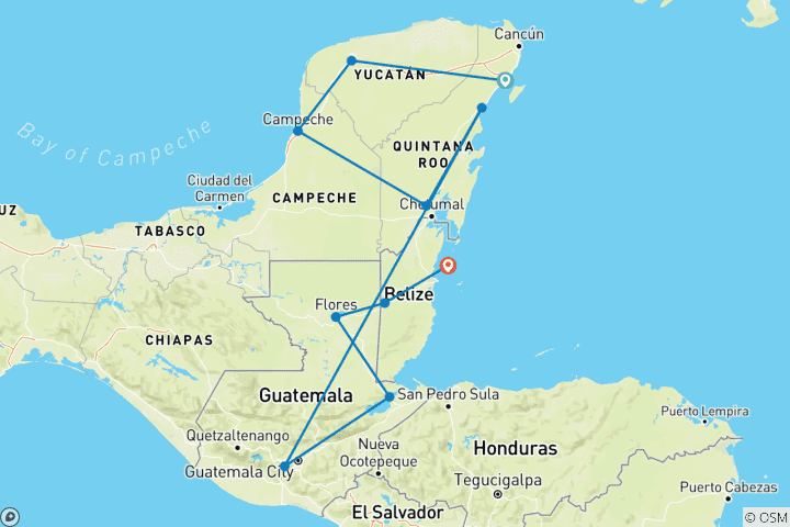 Karte von Yucatan, Guatemala und Belize Abenteuer