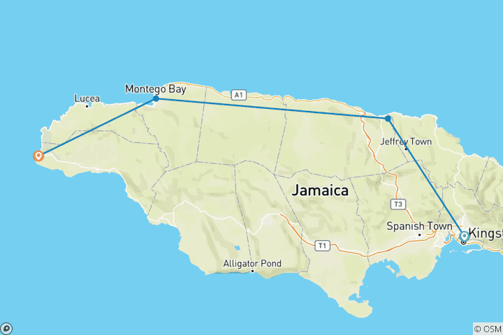 Map of Jamaica Highlights  7Days/ 6 Nights