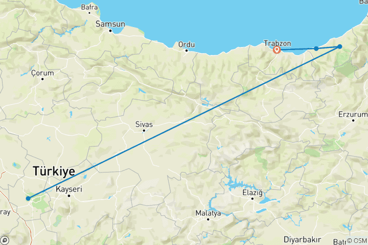Map of Private 5-Day Rize & Trabzon Bungalow Tour: Fırtına Valley, Ayder & Tea Country