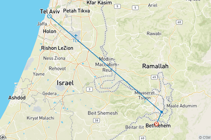 Kaart van Jeruzalem&Bethlehem (privé op maat)