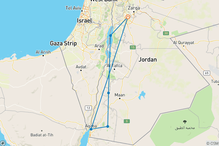 Carte du circuit La Jordanie en profondeur (sur mesure)