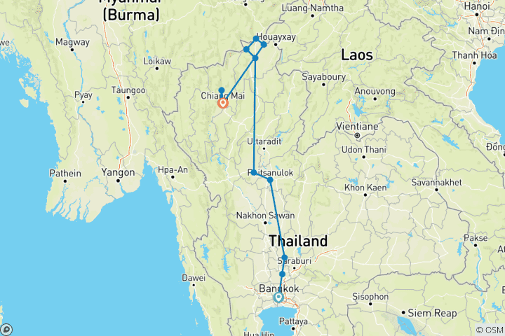 Kaart van Noordelijke oude koninkrijken van Thailand – een privé-rondreis – 6 dagen