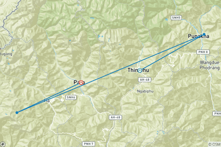 Carte du circuit Aventure au Bhoutan