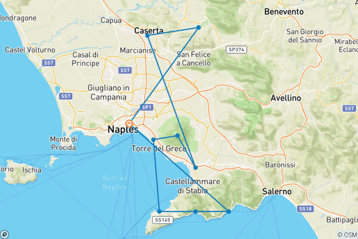 Map of Campania Wine, Food & Heritage Experience