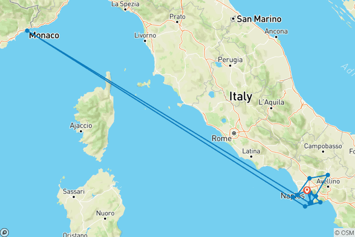 Map of Campania Wine, Food & Heritage Experience
