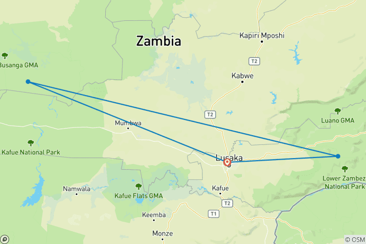Carte du circuit Les points forts de la Zambie - 10 jours