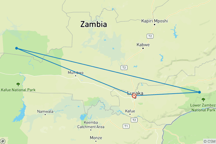 Carte du circuit Les points forts de la Zambie - 10 jours