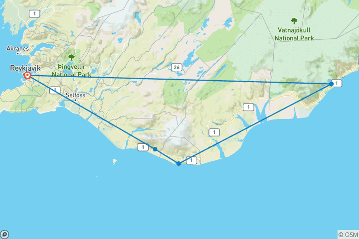 Map of 6 Days Ultimate Iceland Holiday