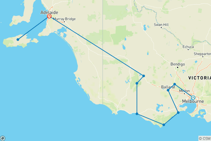 Map of Melbourne to Kangaroo Island Adventure