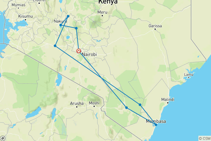 Map of Highlights of Kenya & Tsavo Extension