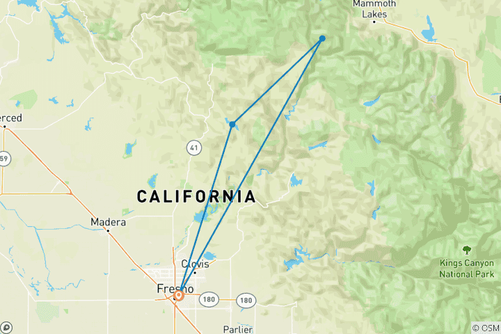 Map of Ansel Adams Wilderness, Mule Supported Trek