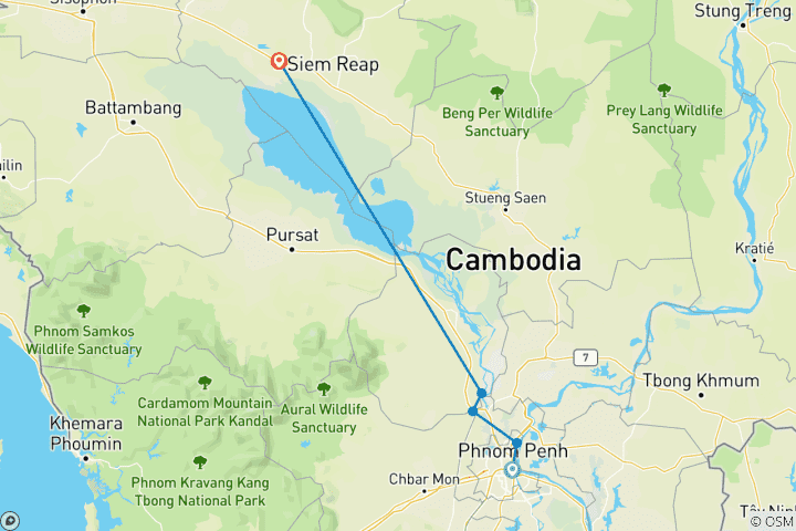 Carte du circuit Croisière de 4 jours sur le Mékong, de Phnom Penh à Siem Reap