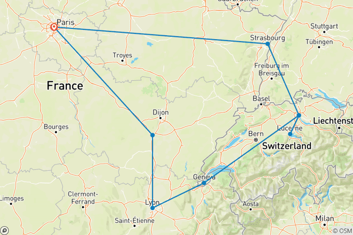 Karte von Frankreich und die Schweiz