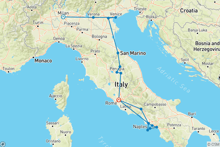 Carte du circuit Tout savoir sur l'Italie (17 destinations)