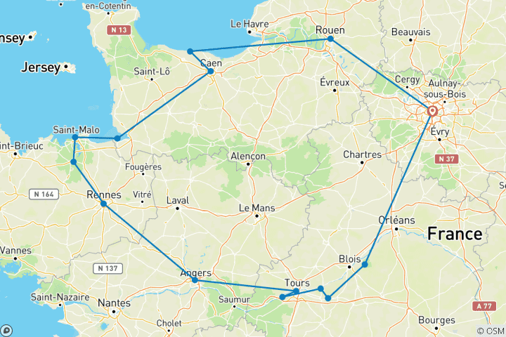 Carte du circuit France Mon Amour (including Tours)