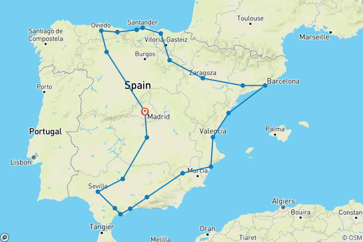 Carte du circuit Espagnol Ole (23 destinations)